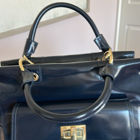 Elegant Navy Blue Handbag/Tote Italian Leather - Picture 2 of 10